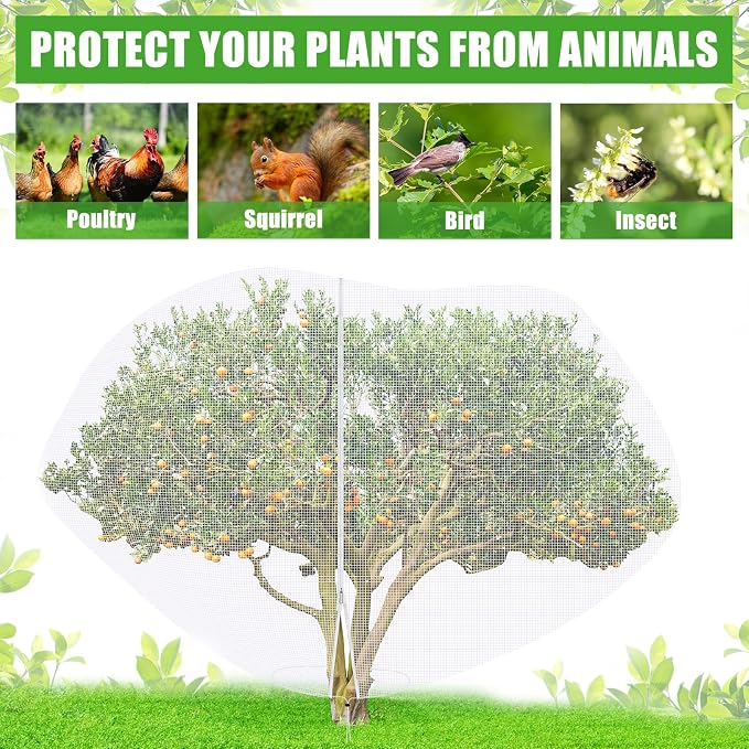 15 x 15 ft Large Fruit Tree Netting for Protecting Fruit from Squirrels Birds Bug Deer & Rat Garden Mesh Netting with Zipper and Drawstring Tree Covers for Blueberry Peach Apple Garden Bushes