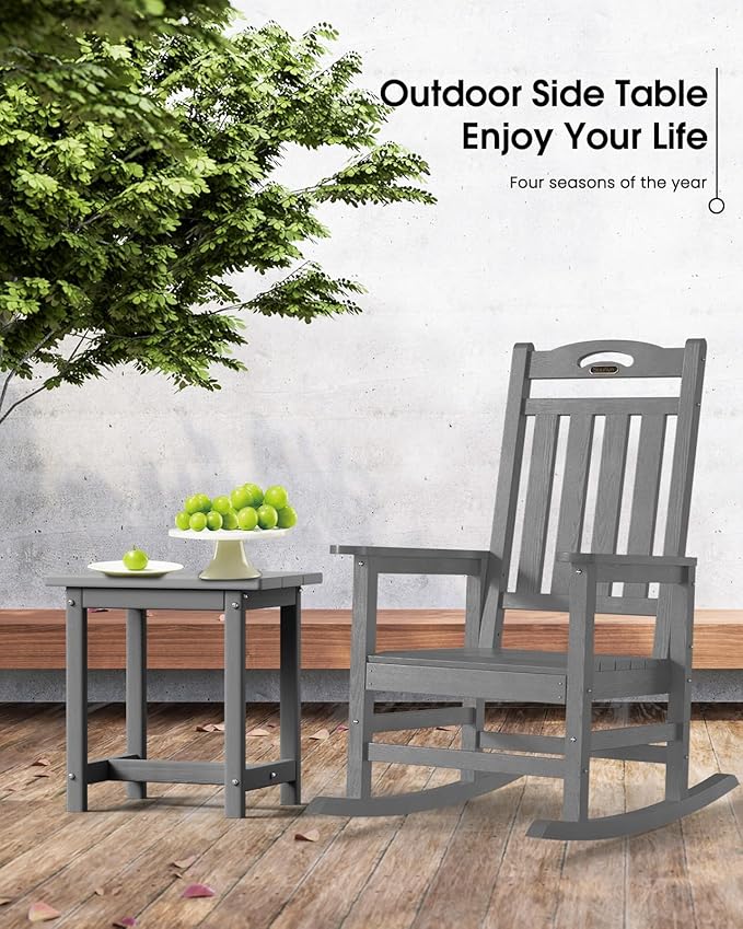 Outdoor Side Table – 17" HDPE Adirondack Side Table,Sturdy Small Outdoor Tables, Weather-Resistant & Easy Assembly Patio End Tables for Garden, Balcony, Porch & Poolside (Grey)