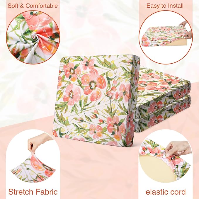 Newwiee 12 Pcs Patio Cushion Covers Outdoor Stretch Sofa Couch Cover Replacement Couch Slipcover Sofa Seat Chair Porch Patio Furniture Protector, Flexibility Washable(Colorful,Vivid Floral Leaf)