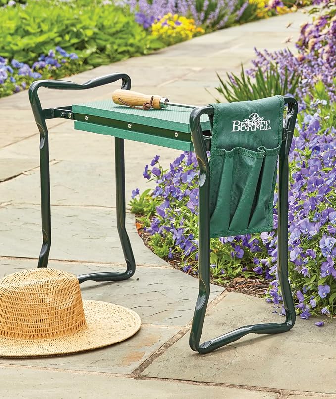 Burpee Multi-Function Garden Kneeler Seat with Padded Cushion and Detachable Tool Bag, Versatile Garden Stool with Foldable Frame, Ideal for Outdoor Gardening Enthusiasts (Green)