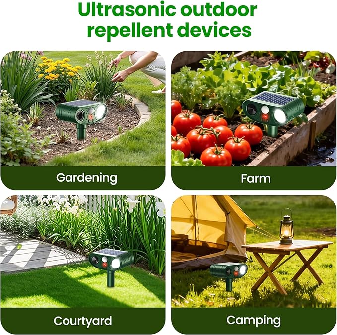 2026 Upgraded Ultrasonic Solar Animal Repellent Outdoor, Deer Repellent Devices Waterproof, Cat Repellent Outdoor with Motion-Activated Deterrent, Repels Squirrel, Deer, Raccoon for Yard (2-Pack)