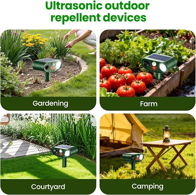 2026 Upgraded Ultrasonic Solar Animal Repellent Outdoor, Deer Repellent Devices Waterproof, Cat Repellent Outdoor with Motion-Activated Deterrent, Repels Squirrel, Deer, Raccoon for Yard (4-Pack)