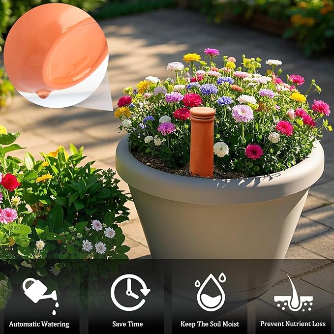 30 oz Terracotta Plant Watering Globes(3Packs), Self-Watering Clay Irrigation Device, Automatic Slow-Release Watering for Indoor & Outdoor Plants, Up to 2 Weeks, for Vacations & Large Potted Plants