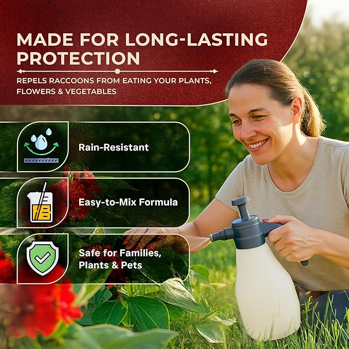VarmiPro Raccoon Repellent Outdoor Spray Concentrate 32 oz – Natural Raccoon Deterrent for Yard, Garden & Lawn, Animal Repellent Outdoor Spray to Keep Raccoons Out of Your Yard