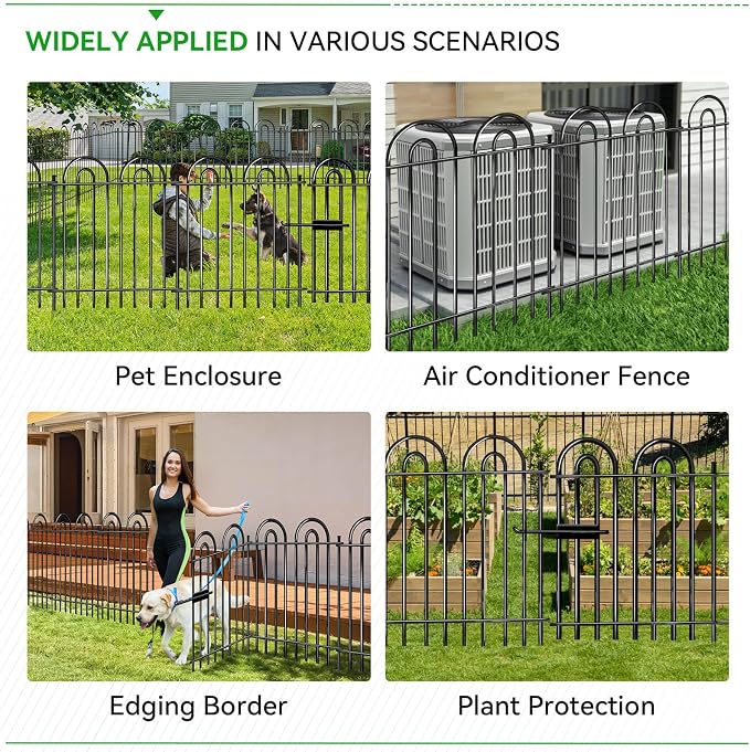 10 Panels Garden Fence, 42in(H)×21.6ft(L) Tall No Dig Fence Animal Barrier, Heavy Duty Metal Tube Decorative Garden Edging Border, Ground Defense Temporary Fencing for Outdoor Yard, Black
