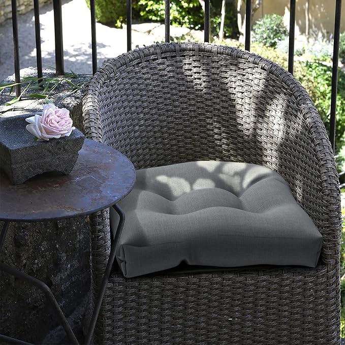 LVTXIII Outdoor Seat Cushions Seasonal Tufted Chair Cushions, Patio Chair Pads for Dining Chairs, Office Armchairs and Garden Furniture Decoration (Round Back, 19”x19”x4”, Grey Textured, 2 Pack)