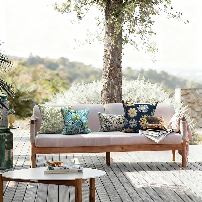 LVTXIII 2 Pack Outdoor Pillow Covers ONLY 18x18 Inch, Water-Repellent Square Decorative Cushion Covers for Patio Furniture, Garden, Sofa, Tropical Leaf Green
