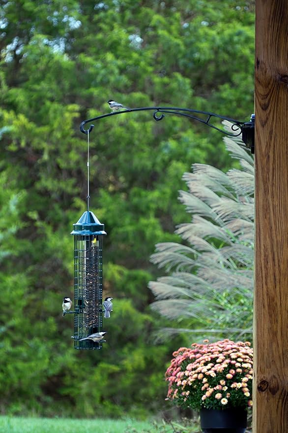 BirdsUP Hanging Bracket for Bird Feeders, Planters, Chimes, Heavy-Duty, Holds up to 25 lbs, 2 Hooks with Rubber Bumpers, Black, Screws Included