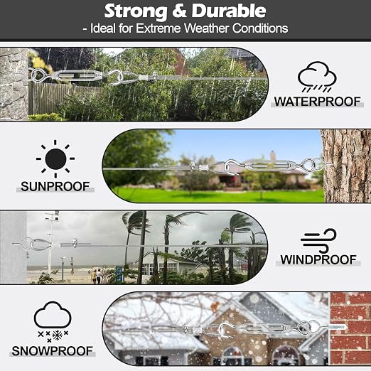 TooTaci 1/8" Wire Rope Kit, 100ft 304 Stainless Steel Cable 7×7 Strands, M6 Turnbuckles for Cables Wire, Aircraft Cable Heavy Duty with Turnbuckle Tensioner Kit for Strings Light Hanging