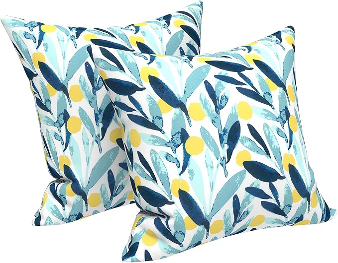 LVTXIII 2 Pack Outdoor Pillow Covers ONLY 18x18 Inch, Water-Repellent Square Decorative Cushion Covers for Patio Furniture, Garden, Sofa, Leaves Multi