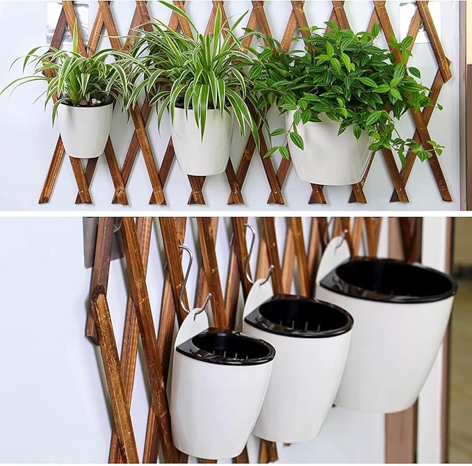 PP Plants Pots for Indoor Outdoor Gardening Hanging Self-Watering Flower Pots with Drainage Holes, Modern Planters for Houseplants Succulents Herbs (10, Medium)