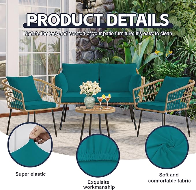 8Pcs Patio Cushion Covers,Outdoor Cushions Covers,Stretch Cushion Covers Replacement, Washable and Reusable Furniture Protectors(Peacock Blue)