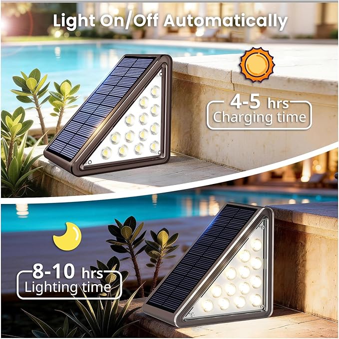 Brown Solar Step Light Outdoor Stair Lights, Deck Lights Outdoor Powered IP65 Waterproof, 6500K Cool White Solar Outdoor Step Light, Decor for Stair, Deck, Step,Porch and Outside Patio,6 Pack