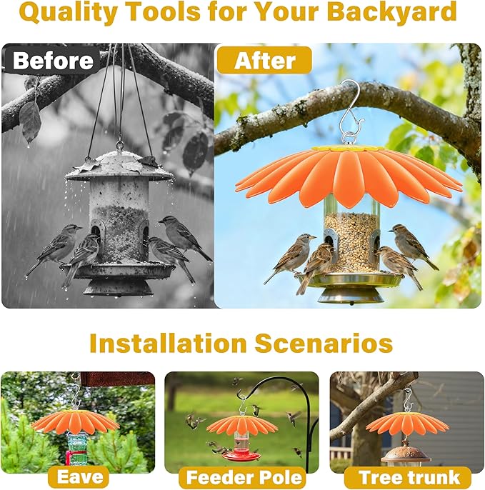 13.5 inch Bird Feeder Rain Guard,Hummingbird Feeder Shade Dome Cover,Umbrella Cover for Bird House for Outdoor,Squirrel Baffle,5 Pack(LightGreen,Green,Yellow,Orange,Red)