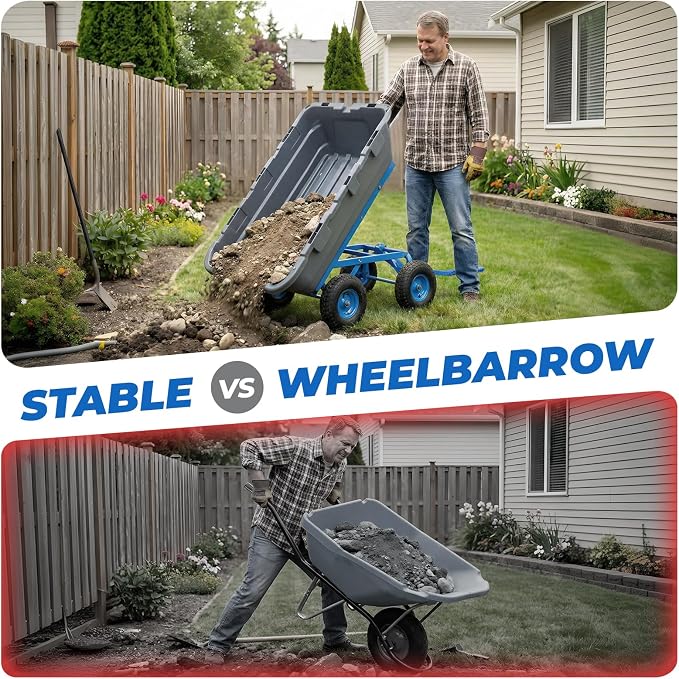 Sekey 1400lbs Garden Dump Cart for Lawn & Landscaping, Towable Utility Wagon with Quick-Release Dumping, 10" All-Terrain Tires, Gray