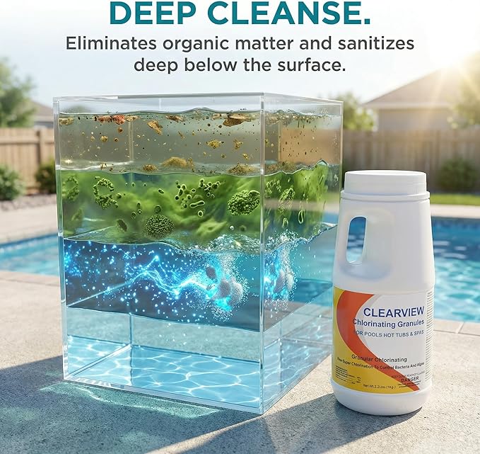 ClearView Chlorine Granules 2.2 Lbs for Swimming Pools, Pool Chlorine Shock Granular Sanitizer for Spas, Fast Dissolving Chlorinating Granules for Hot Tubs