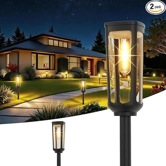 JEJOT Solar Pathway Lights Outdoor Waterproof IP65, 2 Pack Warm White Solar Walkway Lights, Auto On/Off Outdoor Light for Lawn Garden Patio Driveway Decor Landscape Lighting