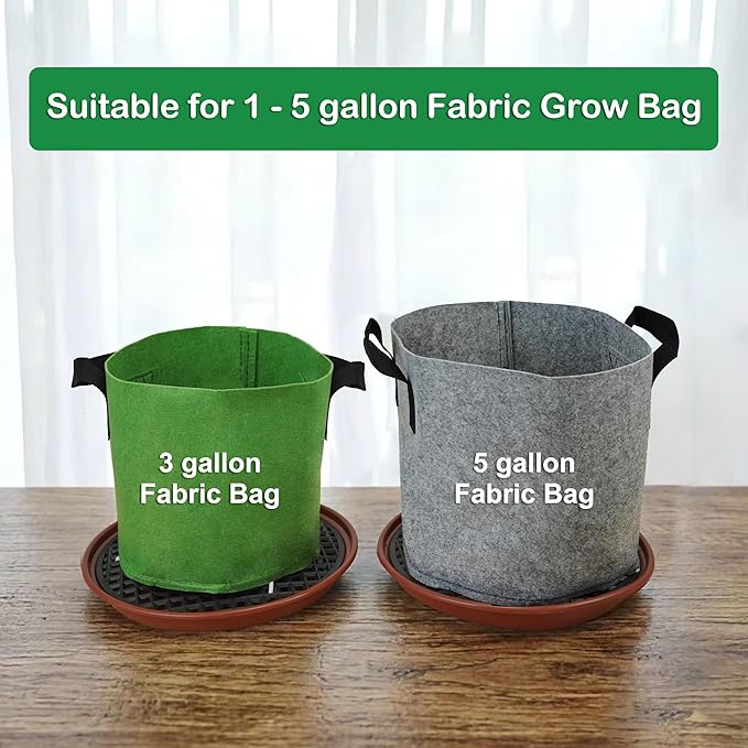6 Pack 12.6 inch Self Watering Base for 1-5 Gallon Fabric Pot, Automatic Watering Tray System for Non-woven Grow Bag, Plastic Elevated Plant Flower Saucer Stand Growth Tent Greenhouse Indoor Outdoor