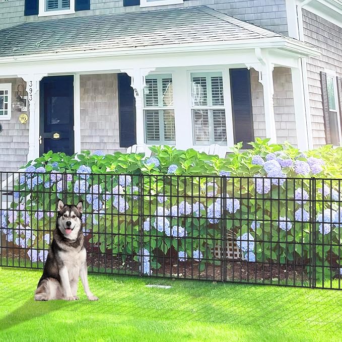 FOREHOGAR Metal Garden Fence 33.3in (H) x 23.3ft (L), 10 Panels + 11 Stakes Dog Fence Border Fence Animal Barrier, No Dig Garden Fencing for Yard Flower Bed Lawn Patio Outdoor, PIN332810 Black