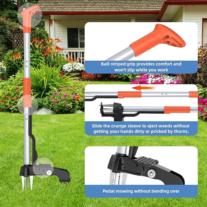 Stand Up Weed Puller Tool, Long Handle Garden Weeder with 4 Stainless Steel Claws, 39.3" Heavy Duty Weed Remover Tool for Lawn & Yard, Pull Weeds by Root Without Bending