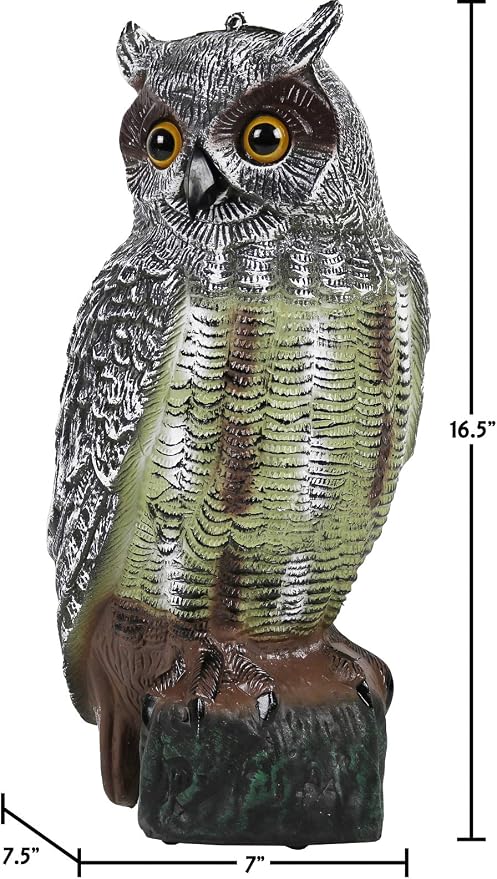 Owl Decoys to Scare Birds Away Plastic Owl Statue 16.5" Tall [Pack of 2] | Pigeon & Bird Deterrents for Outside