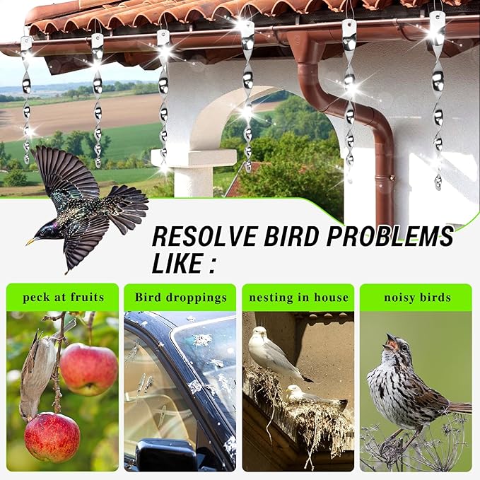 Factee 15 Pack Bird Reflective Rods for Outdoors, Woodpecker Deterrent Devices for House, Spiral Garden Bird Scare Reflectors, Hanging Mirror Twists for Yard, Patio, Garden, Farm, Decoration