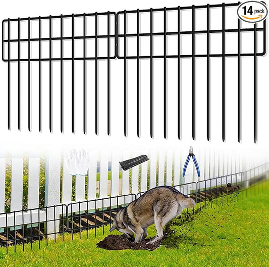 20ft(L) X 13in(H) No Dig Fence, 14 Pack Garden Fence Panels, Rustproof Metal Wire Animal Barrier Fence for Dogs, Rabbits & Squirrels, Easy Setup Outdoor Yard & Patio Defense