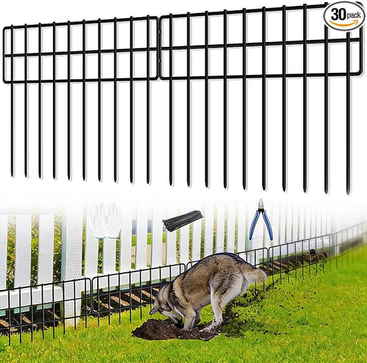 42.5ft(L) x 13in(H) Animal Barrier Fence, 30 Panels No Dig Fence, Garden Fence Barrier for Bottom, Rabbit Fence for Garden, Dog Fences Barrier, Rustproof Metal Fences Border for Outdoor