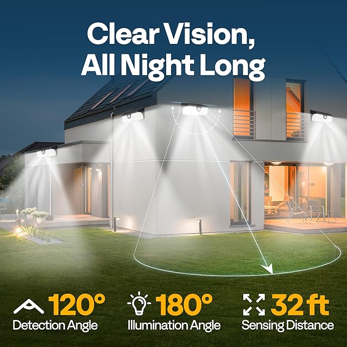 VIVOHOME Linkable Solar Lights Outdoor, 2500LM Motion Sensor Wall Lights with Diffuser for Extra Wide Lighting, IP65 Waterproof, Solar Powered for Fence Garden, Patio, Porch, Yard, 2 Pack