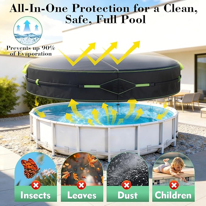 16Ft Round Pool Cover for Above Ground Pools, Safety Solar Pool Covers with Reflective Strips, Rope and Luminous Nails, Upgraded Thicker Oxford, PU Tarp Snug, UV Protected, Windproof, Tear Resistant