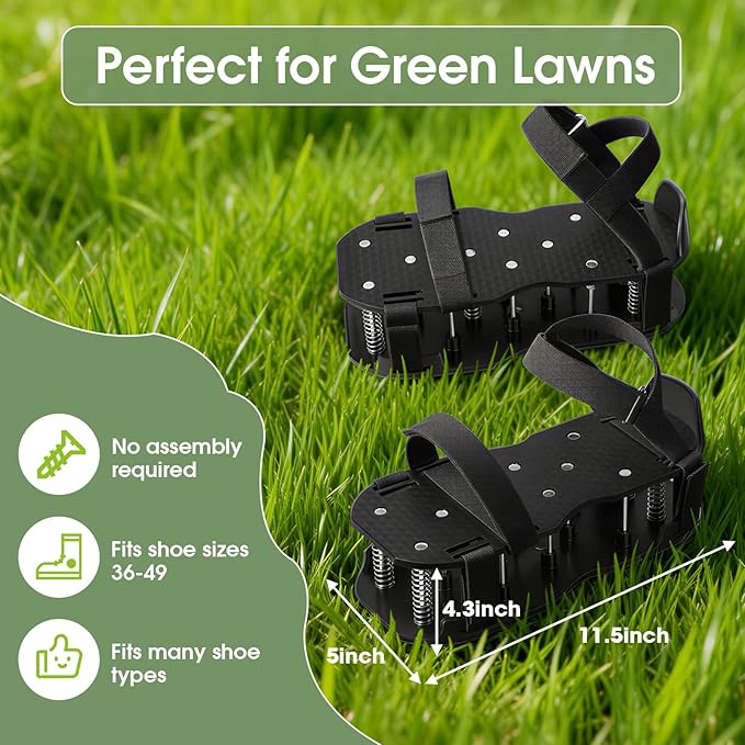 NAZZO Lawn Aerator Shoes, Upgrade Double Layer Lawn Shoes, Spring-Loaded Design, No Dirt on the Shoes, Soil Yard Aerator Tool for Aerating Patio Garden, Black, Patent Authorization Obtained