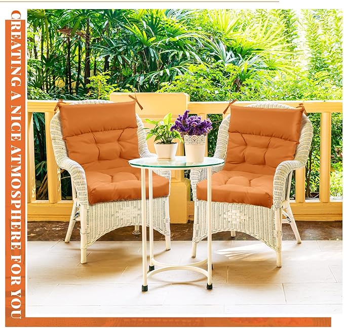 Sintuff 4 Pcs 44 x 21 x 4 Patio Chair Cushions Outdoor Chair Cushion Seat/Back Tufted Pillow with Ties Water Resistant Replacement Indoor Patio Furniture Outdoor Furniture (Solid Color,Orange)