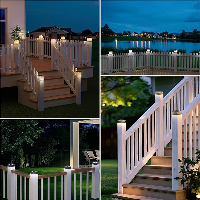 Solar Post Cap Light 4x4/5x5 – 16 Pack, Dual Color, 800mAh, 12H Runtime, Auto Dusk-to-Dawn On/Off, Black
