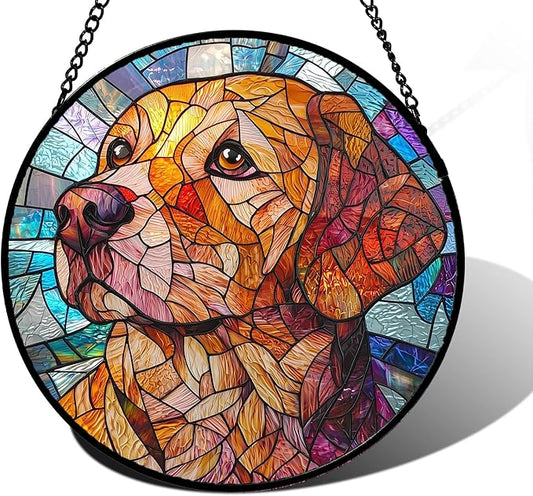 DASTOLL Stained Glass Window Hanging, Cute Dog Abstract Sun Catchers Colorful Glass Panel Texture Suncatcher Decor for Birthday for Women, Men, Wife, Aunt, and Mom 6.3 in