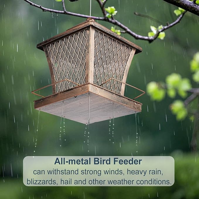 MYITYARD Bird Feeder for Outdoors Hanging, 4 lbs Large Capacity Metal Wild Bird Feeders - Vintage Bronze Finish Rust-Resistant Birdfeeder for Garden Yard Balcony Decor, Easy Fill, Thickened