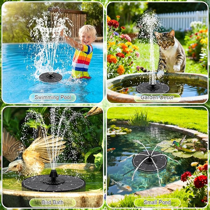 SZMP Solar Fountain with 3 Spray Height, 3.5W Glass Solar Bird Bath Fountain with 4 Adjustable Fixed Rods, and 7 Nozzles, Outdoor Solar Water Fountain Pump for Bird Bath, Garden, Pool, Pond
