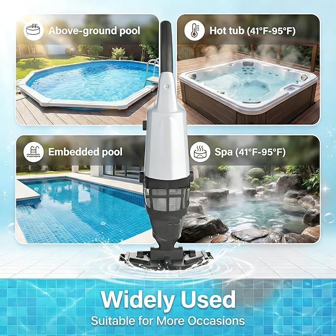 Cordless Handheld Pool Vacuum for Above Ground Pool, Pool Cleaner with 18 GPM & 60-90 Mins, 7.2 FT Section Pole Ideal for Leaves Dirt Sand, Hot Tub Spa Above Ground Pools In-ground Pools, Off-White