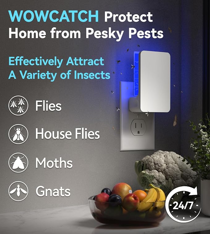 Advanced Double-Sided Indoor Fly Trap for Home, Plug-in 5-Way UV Light | Bug Catcher, Fly & Gnat Killer for House Flies, Gnats, Mosquitoes, Moths, Fruit Fly Traps for Indoors, 2 Traps 8 Refills