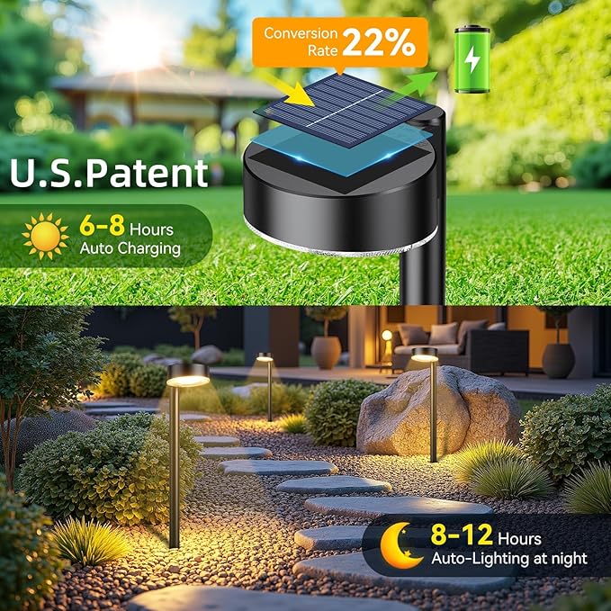 Ahaorigin 8 Pack Solar Pathway Lights Outdoor, 12 Brighter LED Solar Lights Outdoor Waterproof, Up to 12 Hrs Modern Path Light for Yard Garden Walkway Driveway Lawn (8 Pack)