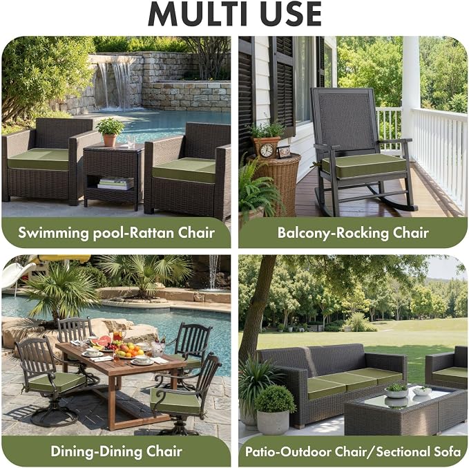 MIULEE Green Outdoor Chair Cushions Set of 2, 18.5x16x3 Inch Waterproof Patio Seat Cushions for Outdoor Furniture Couch Sofa, 3 Year Color Fastness High Density Foam with Adjustable Ties