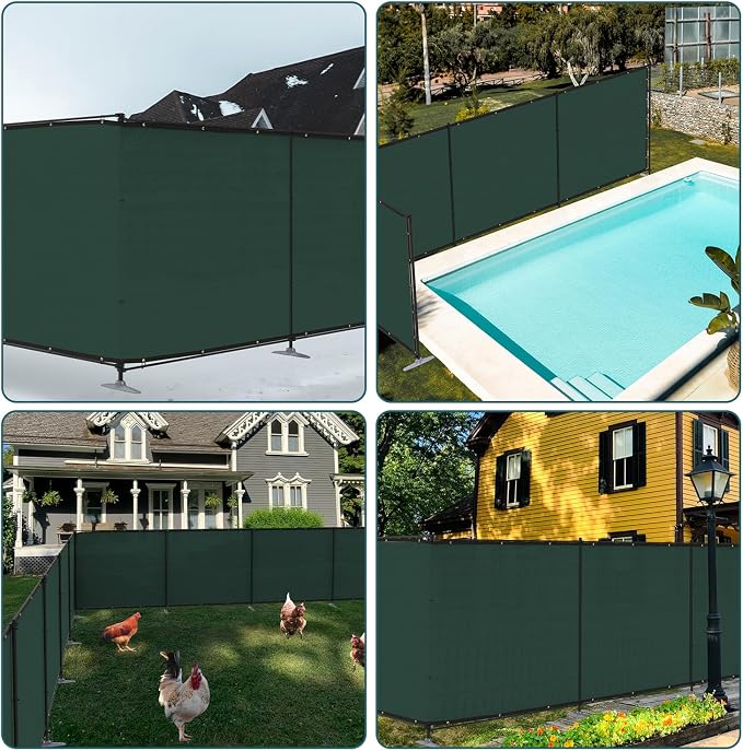 ECOOPTS 6'Hx142'L Privacy Fence Set with Poles and Rails Ground Spikes Fence Kit for Patio Garden Pool Yard (Green)