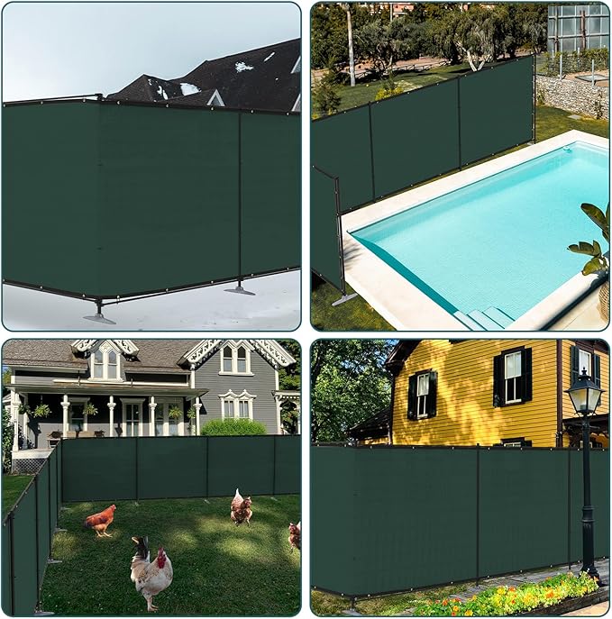 ECOOPTS 6'Hx15'L Privacy Fence Set with Poles and Rails Ground Spikes Fence Kit for Patio Garden Pool Yard (Green)