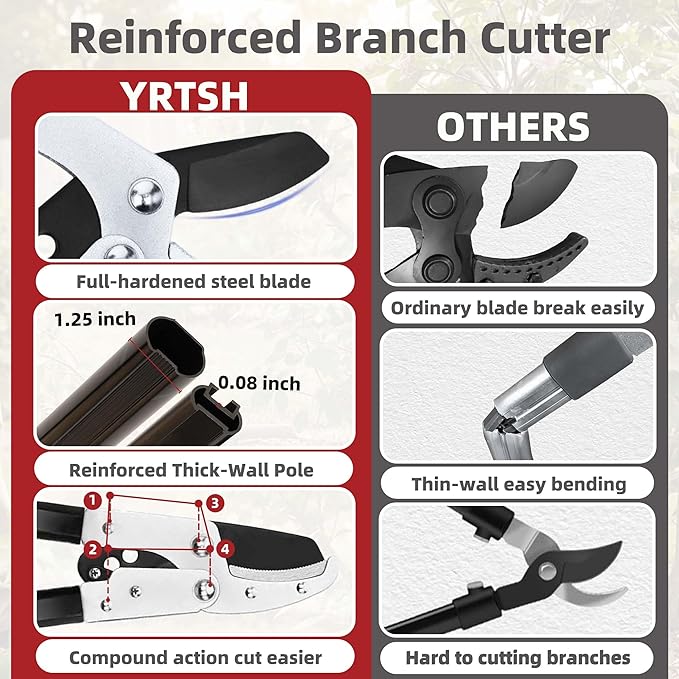 YRTSH 3-Piece Garden Tool Set, Loppers, Hedge Clippers, Pruning Shears with Telescopic Aluminum Handle, Effortless Heavy-Duty Branch Cutter, Garden Shears Gardening Tools for Branches,Shrubs & Hedges