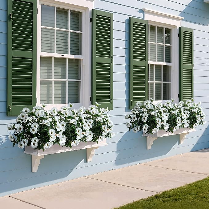 White Artificial Morning Glory Flowers for Outdoor Planters, UV Resistant Silk Faux Flowers for Hanging Basket, Porch & Window Box, Lifelike Farmhouse Garden Decor, No Pot, 13.3 Inch, 4 Bundles