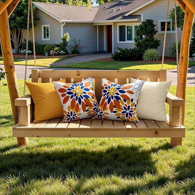 Floral Outdoor Pillow Covers Waterproof Spring Throw Pillow Cases Orange 18x18 Inch Set of 2 Decorative Summer Cushion Covers for Patio Furniture Garden Bench Porch Sofa