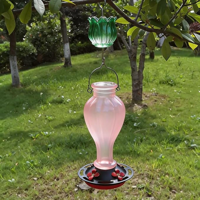 Glass Ant Moat for Hummingbird Feeder - 2PC x 3 OZ Gradient Green Tulip Insect Guard with Large Capacity