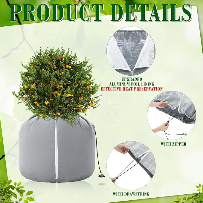 Windyun 4 Pack Plant Winter Protection Pot, 2 PCS 19.7" x 17.7" and 2 PCS 25.6" x 27.6" Flower Pot Protection Bags Cold Weather Plant Cover for Winter Outdoor Fruit Trees Potted(Gray)