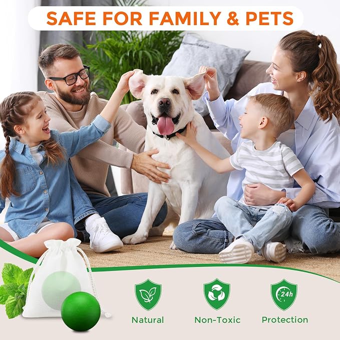 Rodent Mouse Repellent 12 Pack, Peppermint Oil Rodent Repellent Balls, Safe for Family & Pets, Indoor & Outdoor Moth Balls for Mice Rat Roach Spider Ant Squirrel, for Home Garage Basement Kitchen