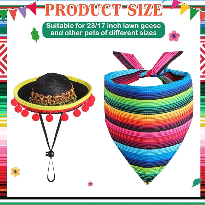 Shyyween Mexican Porch Goose Outfit for 23"/ 17'' Lawn Goose Statue Sombrero with Bandana Scarf for Garden Patio Yard Decor(Classic)