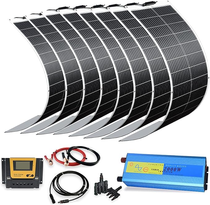 XINPUGUANG 800w 24V Solar System Kit 100w Flexible Solar Panels Monocrystalline Cell Module 2000w 110v Inverter ，12v/24v 45A Controller Off Grid Solar Battery Charge for RV,Cabin,Tent,Boat (800W)